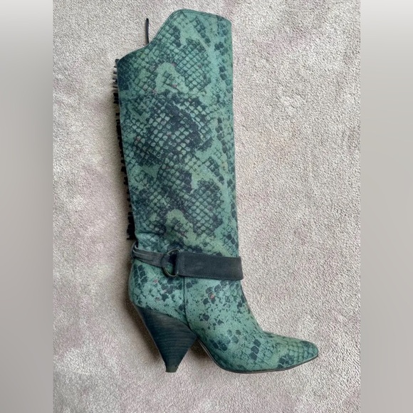 Isabel Marant canvas fringe slouch western cowboy snake print boho boots fall 38 - Picture 4 of 10
